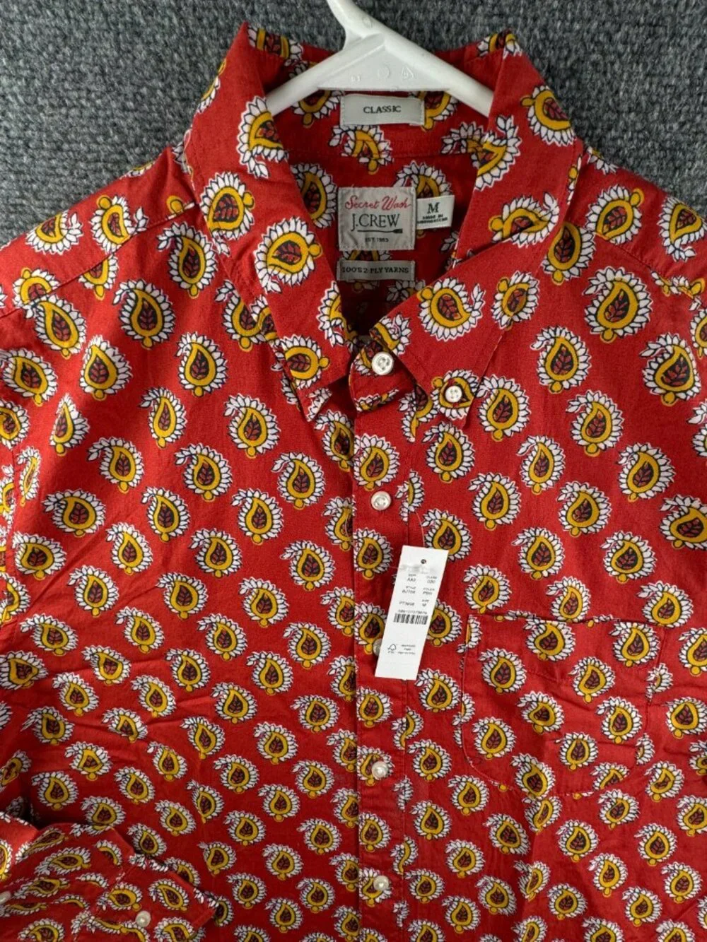 NWT J. Crew Men Red Yellow Paisley Long Sleeve Button Up Shirt Medium Classic